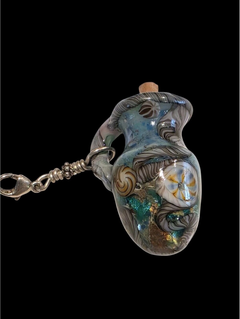 Artisan Lampwork Glass Miniature Perfume Bottle Dichroic Murrini Sterling .925